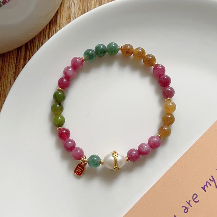 Buddha Stones Colorful Tourmaline Lucky Cat Positive Bracelet