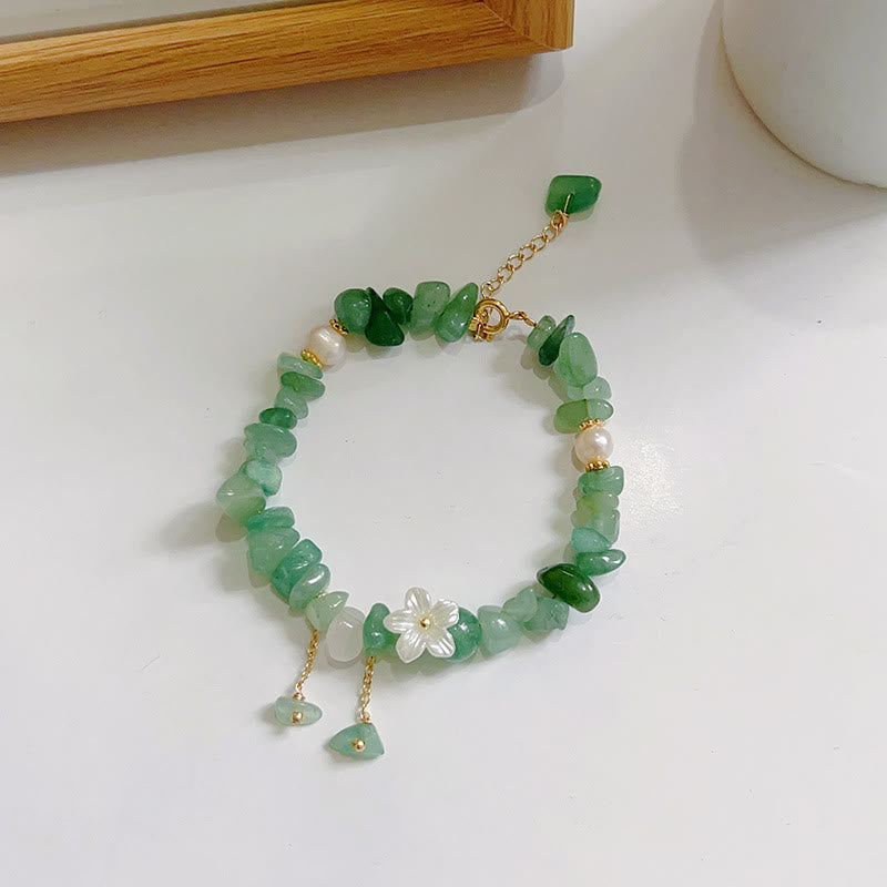 Buddha Stones Natural Strawberry Quartz Green Strawberry Quartz Super Seven Crystal Flower Healing Bracelet