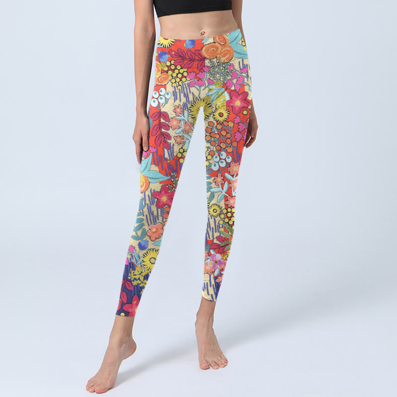 Buddha Stones Colorful Flowers Leaves Print Gym Fitness Leggings Women's Yoga Pants - image 5