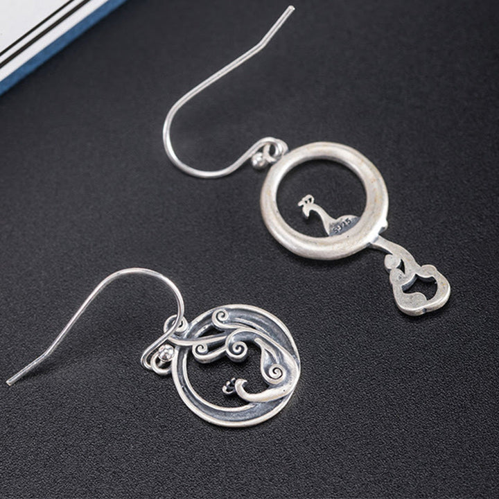 Buddha Stones 925 Sterling Silver Round Asymmetry Peacock Fortune Earrings