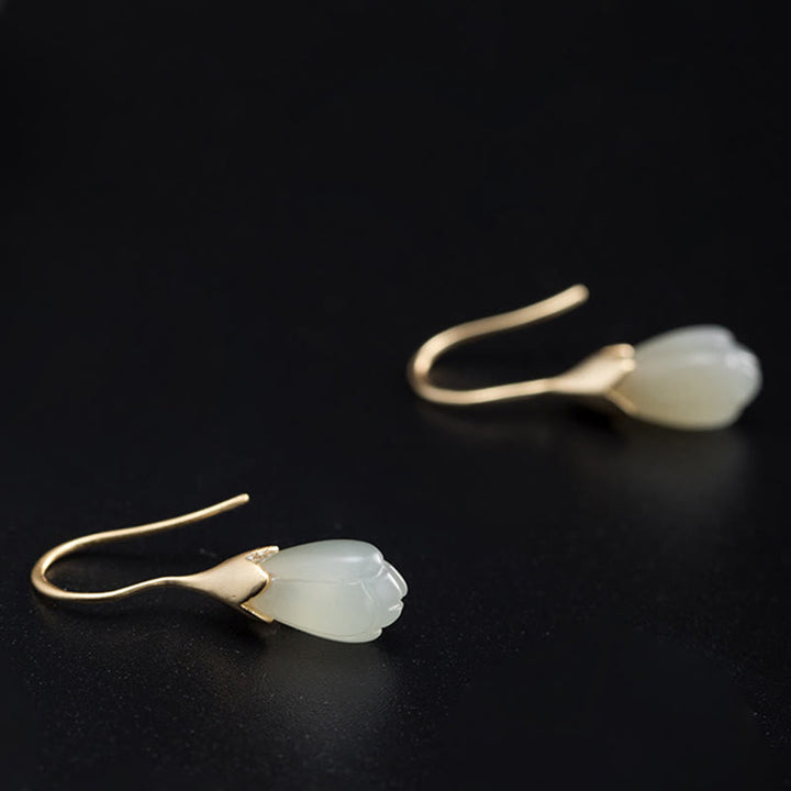 Buddha Stones 925 Sterling Silver Hetian Jade Magnolia Abundance Drop Earrings - image 3