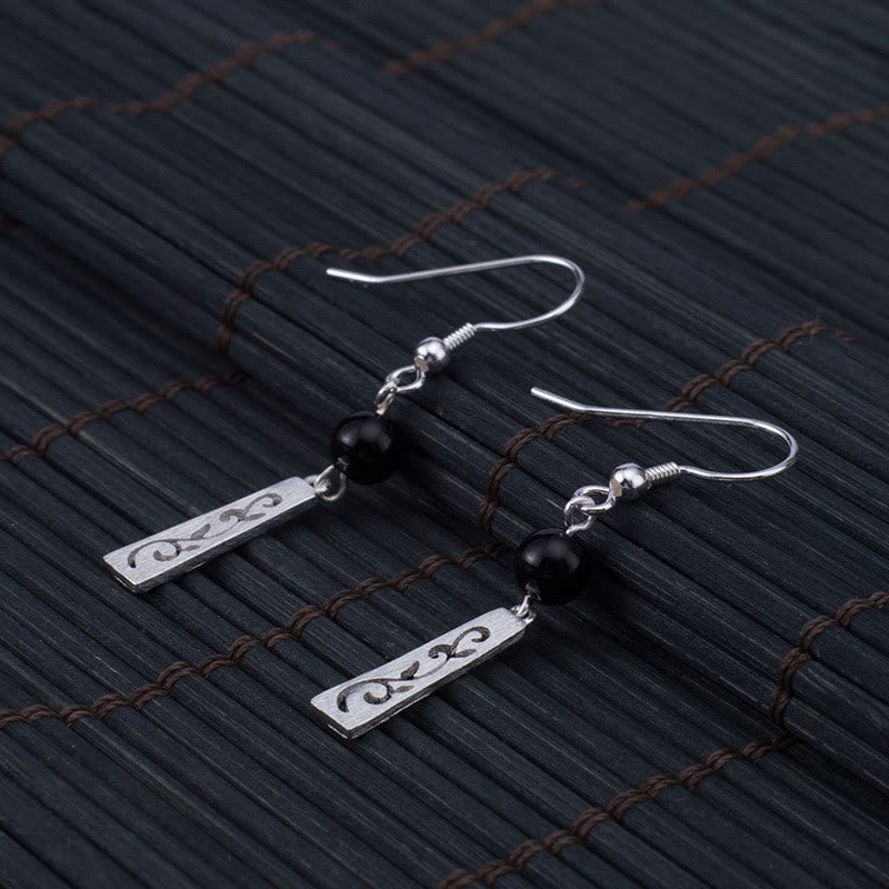 Buddha Stones 925 Sterling Silver Black Onyx Hollow Vine Protection Drop Earrings - image 4