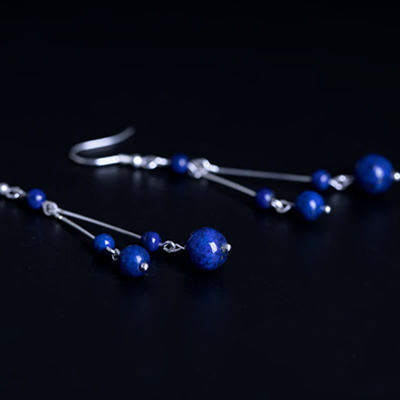 Buddha Stones 925 Sterling Silver Lazurite Lapis Lazuli Beads Serenity Drop Earrings - image 7