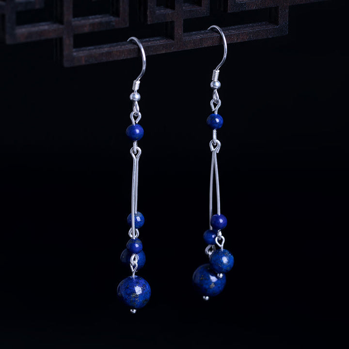 Buddha Stones 925 Sterling Silver Lazurite Beads Serenity Drop Earrings