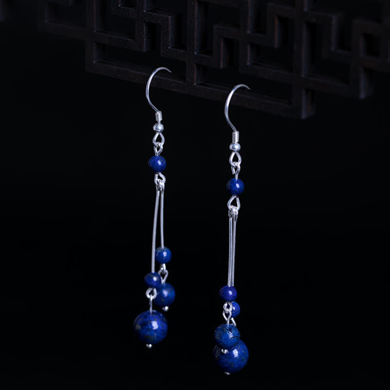 Buddha Stones 925 Sterling Silver Lazurite Beads Serenity Drop Earrings - image 3