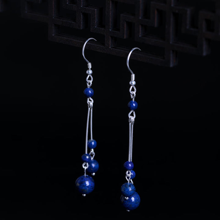 Buddha Stones 925 Sterling Silver Lazurite Beads Serenity Drop Earrings