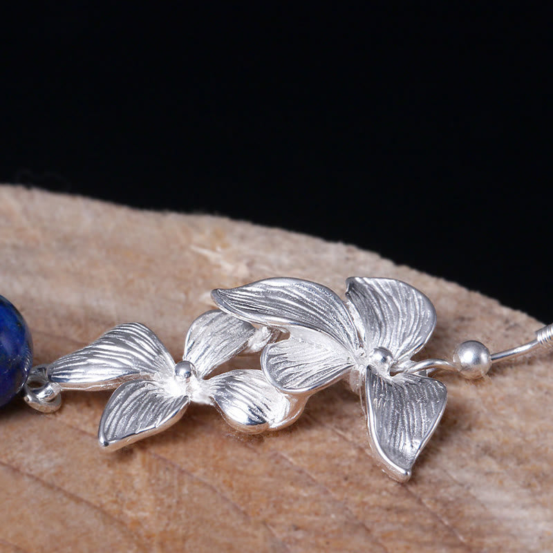 Buddha Stones 925 Sterling Silver Lazurite Ethnic Style Flower Positive Drop Earrings - image 4