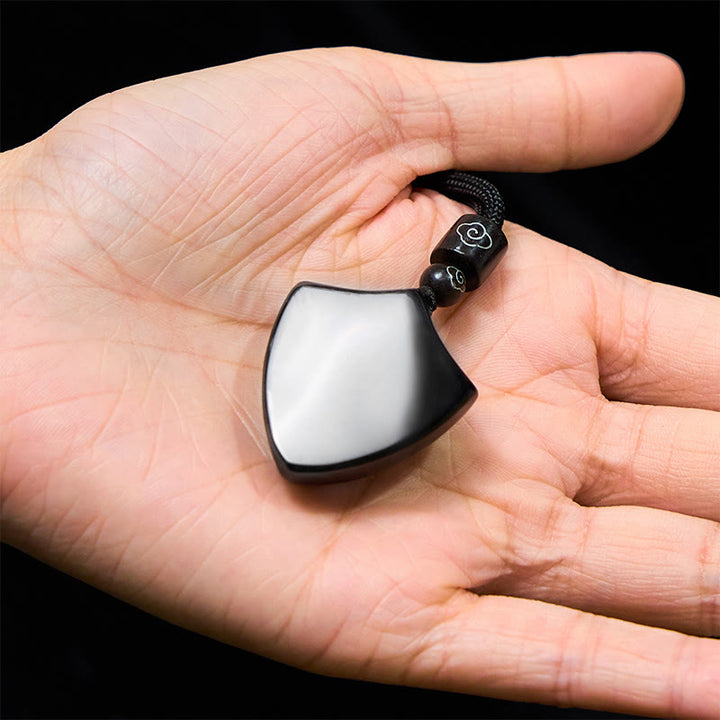 Buddha Stones Black Obsidian Shield Pattern Yin Yang Symbol Strength Necklace Pendant - image 7