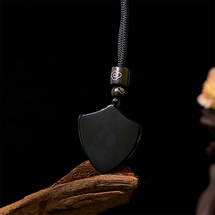 Buddha Stones Black Obsidian Shield Pattern Yin Yang Symbol Strength Necklace Pendant - image 5