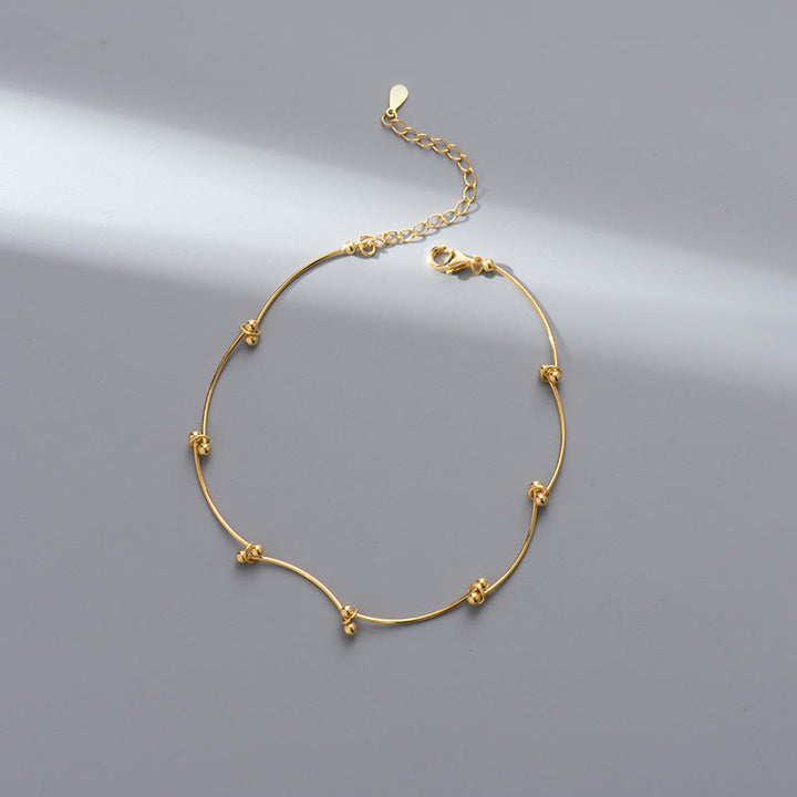 Buddha Stones 925 Sterling Silver Simple Wave Shape Protection Anklet - Gold Anklet(Circumference:25-30cm) - image 7