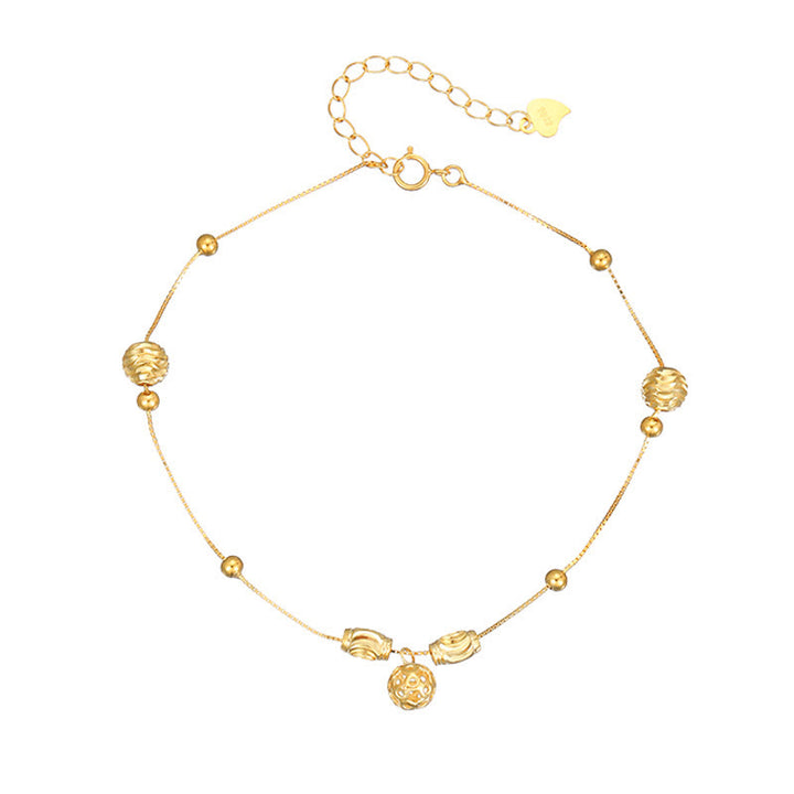 Buddha Stones 925 Sterling Silver Simple Bell Bead Blessing Anklet - image 9