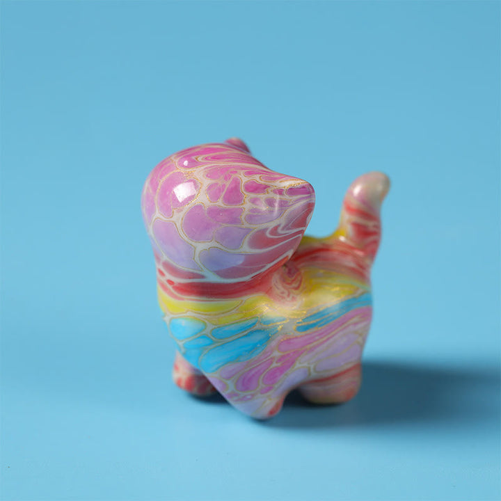 Buddha Stones Lacquer Craft Cute Cat  Ebony Blessing Desk Decoration - Arrogant Cat 33*30*19mm(Random Color) - image 1