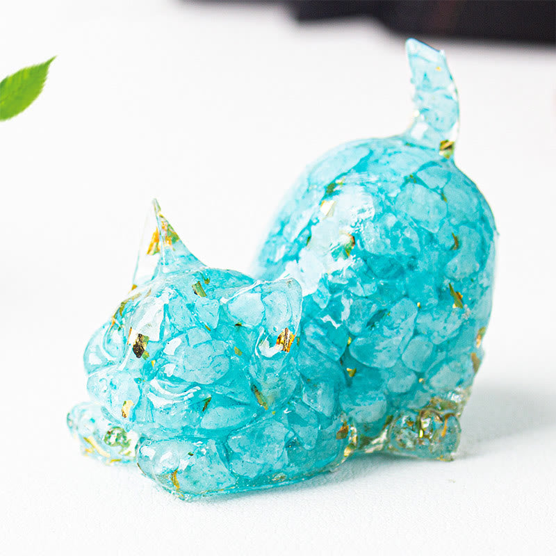 Buddha Stones Stretching Cat Resin Crystal Gravel Meditation Decoration - Aquamarine - 4.5*3*4.2cm - image 4