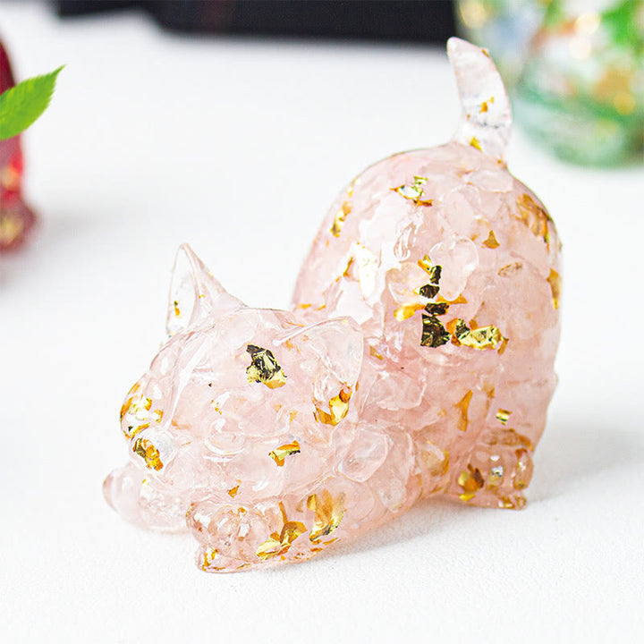 Buddha Stones Stretching Cat Resin Crystal Gravel Meditation Decoration - Pink Crystal - 4.5*3*4.2cm - image 2