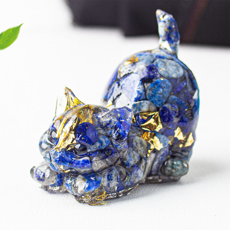 Buddha Stones Stretching Cat Resin Crystal Gravel Meditation Decoration - Lapis Lazuli (Lazurite)  - 4.5*3*4.2cm - image 6