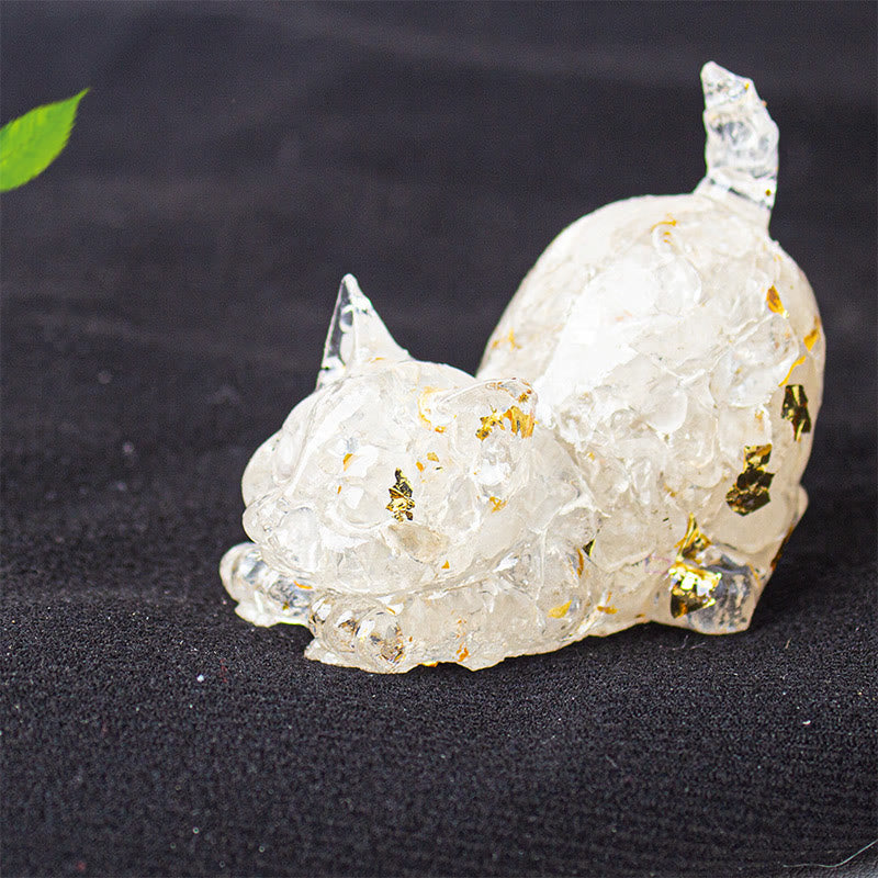 Buddha Stones Stretching Cat Resin Crystal Gravel Meditation Decoration - White Crystal - 4.5*3*4.2cm - image 14