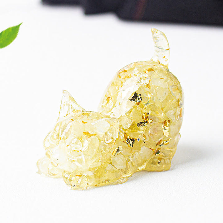 Buddha Stones Stretching Cat Resin Crystal Gravel Meditation Decoration - Light Citrine - 4.5*3*4.2cm - image 16