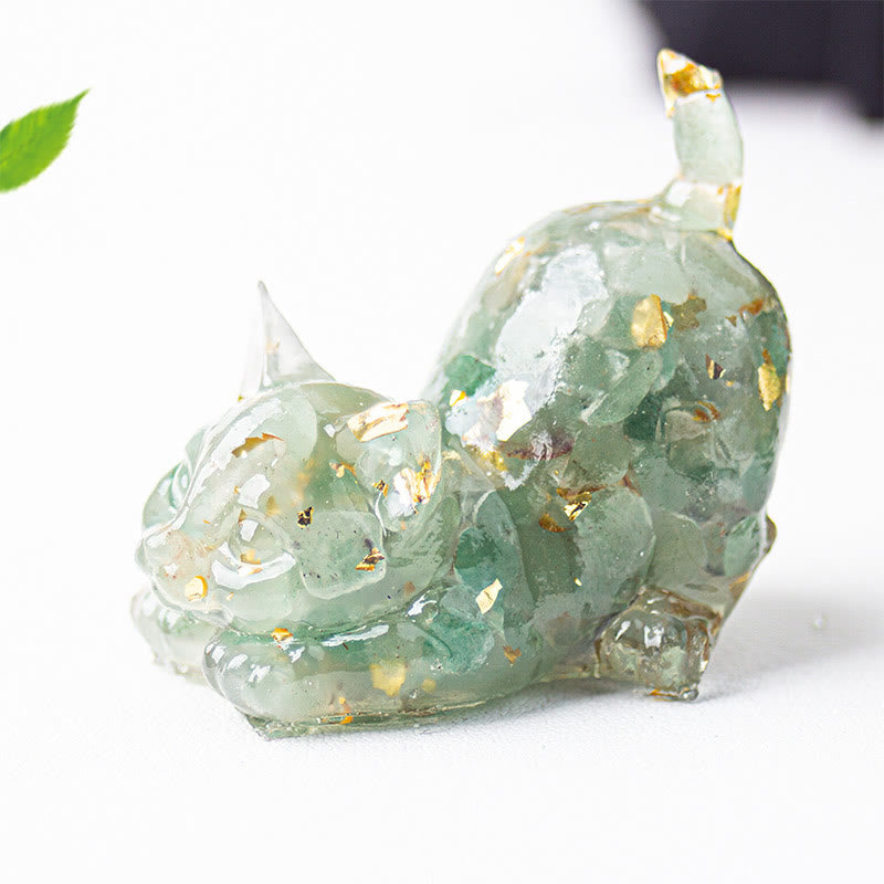 Buddha Stones Stretching Cat Resin Crystal Gravel Meditation Decoration - Green Aventurine - 4.5*3*4.2cm - image 17