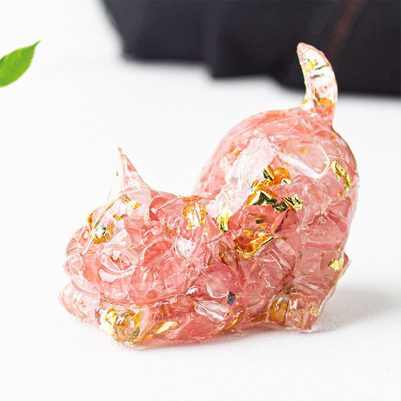 Buddha Stones Stretching Cat Resin Crystal Gravel Meditation Decoration - Watermelon Tourmaline - 4.5*3*4.2cm - image 38