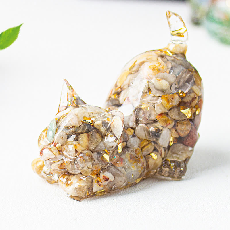 Buddha Stones Stretching Cat Resin Crystal Gravel Meditation Decoration - Agate - 4.5*3*4.2cm - image 41