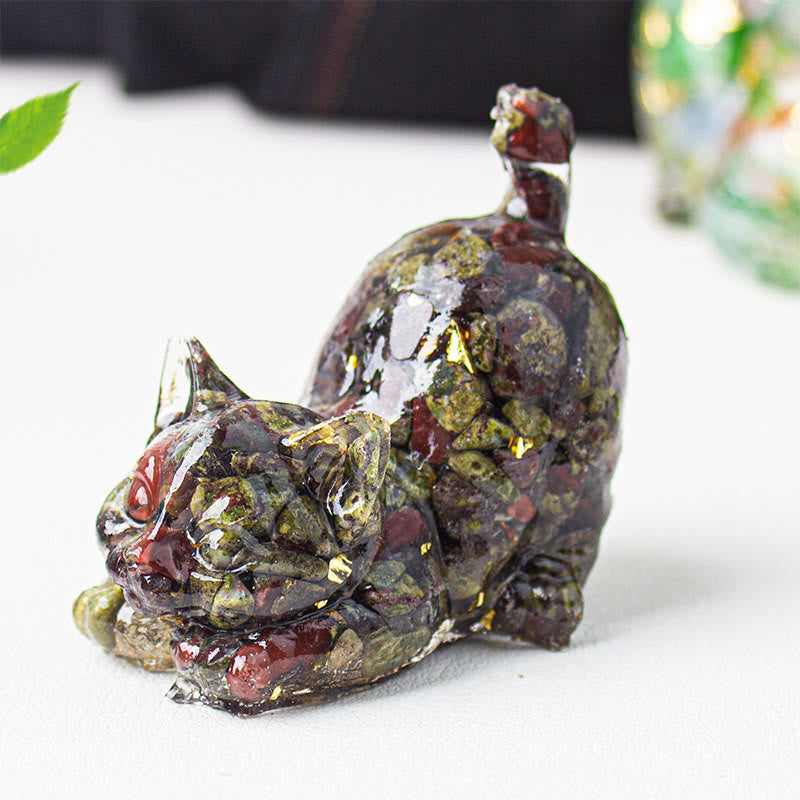 Buddha Stones Stretching Cat Resin Crystal Gravel Meditation Decoration - Dragon Blood Jasper - 4.5*3*4.2cm - image 39