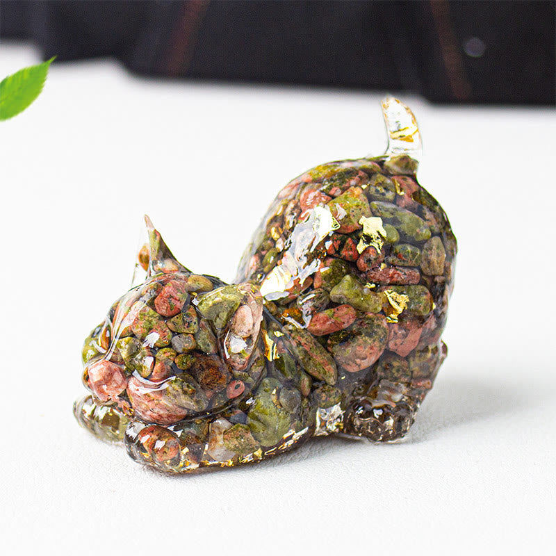 Buddha Stones Stretching Cat Resin Crystal Gravel Meditation Decoration - Unakite - 4.5*3*4.2cm - image 43