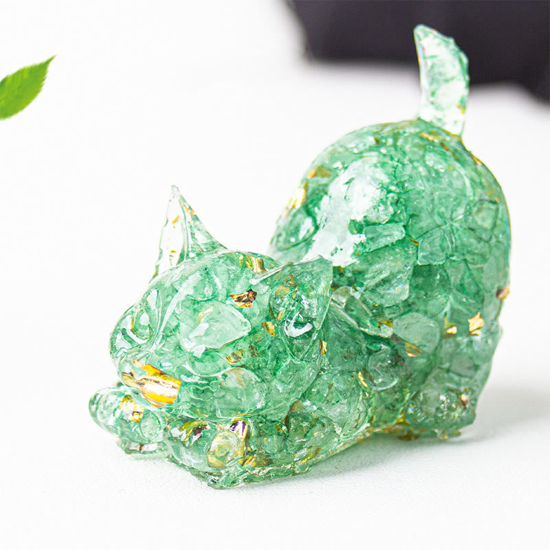 Buddha Stones Stretching Cat Resin Crystal Gravel Meditation Decoration - Green Phantom - 4.5*3*4.2cm - image 52