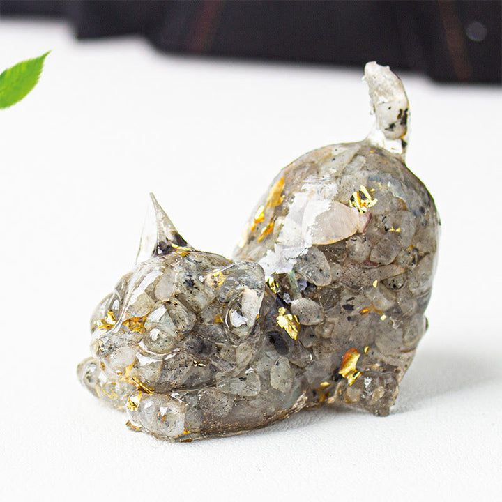 Buddha Stones Stretching Cat Resin Crystal Gravel Meditation Decoration - Labradorite - 4.5*3*4.2cm - image 45