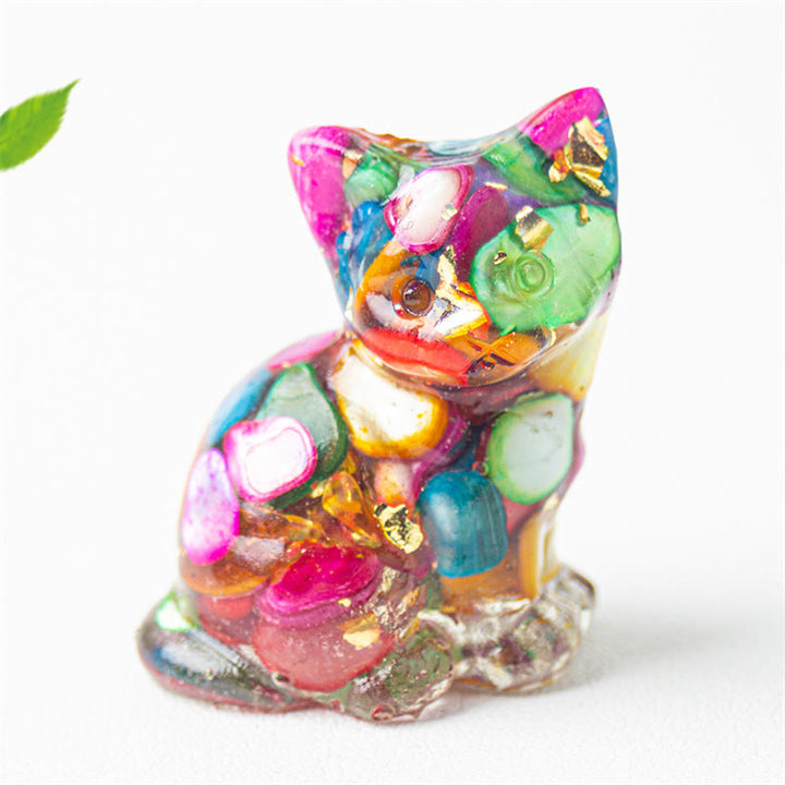 Buddha Stones Sitting Cat  Resin Gravel Pink Crystal Citrine White Crystal Lapis Lazuli Soothing Desktop Decoration - Colorful Shell - About 3.2*3.3*4cm - image 11