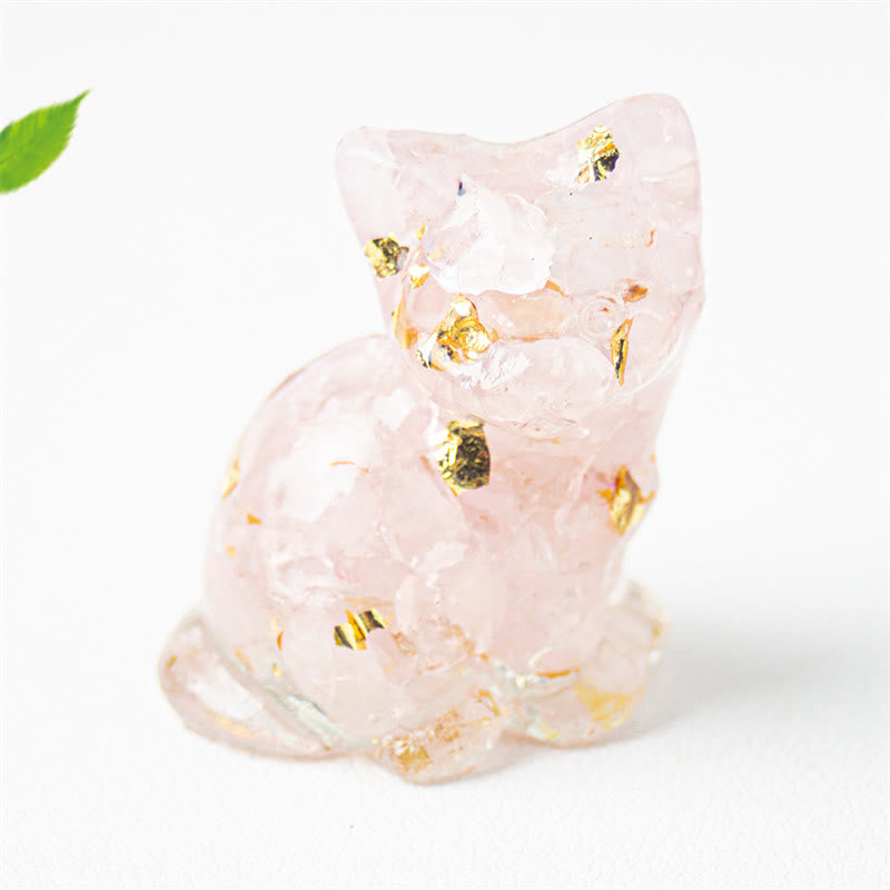 Buddha Stones Sitting Cat  Resin Gravel Pink Crystal Citrine White Crystal Lapis Lazuli Soothing Desktop Decoration - Pink Crystal - About 3.2*3.3*4cm - image 1