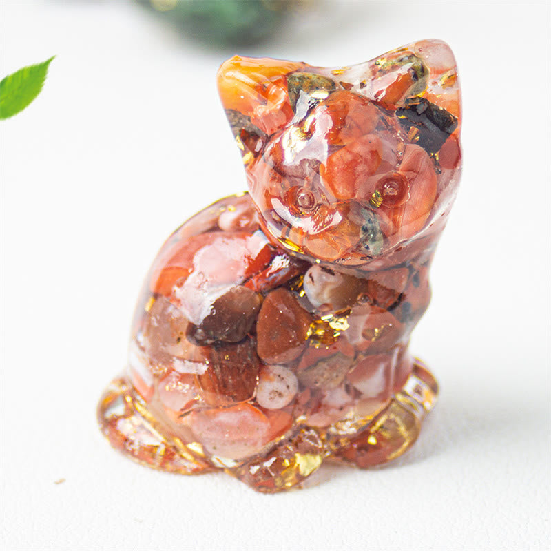 Buddha Stones Sitting Cat  Resin Gravel Pink Crystal Citrine White Crystal Lapis Lazuli Soothing Desktop Decoration - Red Agate - About 3.2*3.3*4cm - image 18