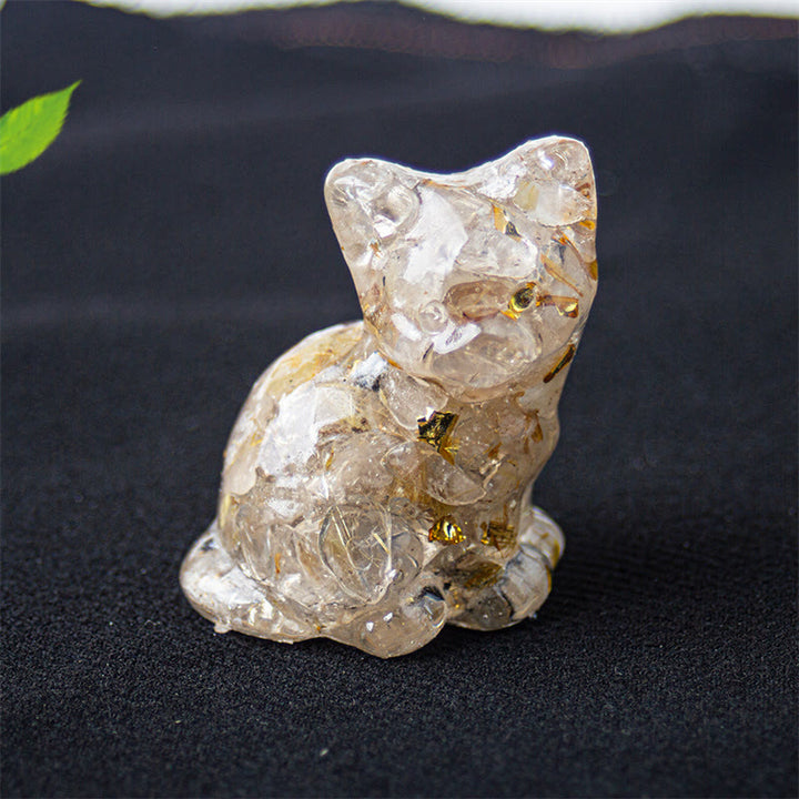 Buddha Stones Sitting Cat  Resin Gravel Pink Crystal Citrine White Crystal Lapis Lazuli Soothing Desktop Decoration - Rutilated Quartz - About 3.2*3.3*4cm - image 27