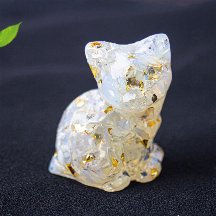 Buddha Stones Sitting Cat  Resin Gravel Pink Crystal Citrine White Crystal Lapis Lazuli Soothing Desktop Decoration - Opal - About 3.2*3.3*4cm - image 35