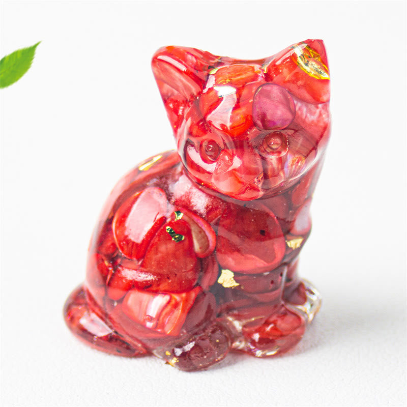 Buddha Stones Sitting Cat  Resin Gravel Pink Crystal Citrine White Crystal Lapis Lazuli Soothing Desktop Decoration - Red Quartz - About 3.2*3.3*4cm - image 43