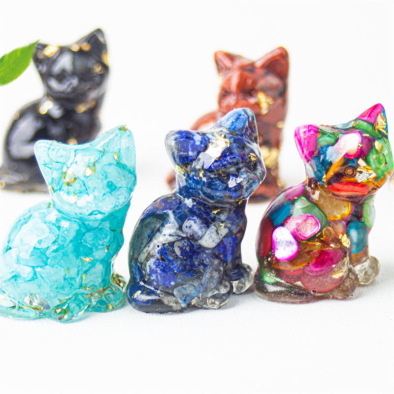 Buddha Stones Sitting Cat  Resin Gravel Pink Crystal Citrine White Crystal Lapis Lazuli Soothing Desktop Decoration - image 0