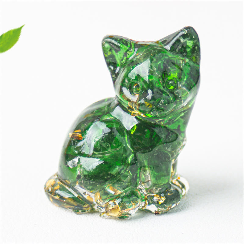 Buddha Stones Sitting Cat  Resin Gravel Pink Crystal Citrine White Crystal Lapis Lazuli Soothing Desktop Decoration - Green Glass - About 3.2*3.3*4cm - image 47