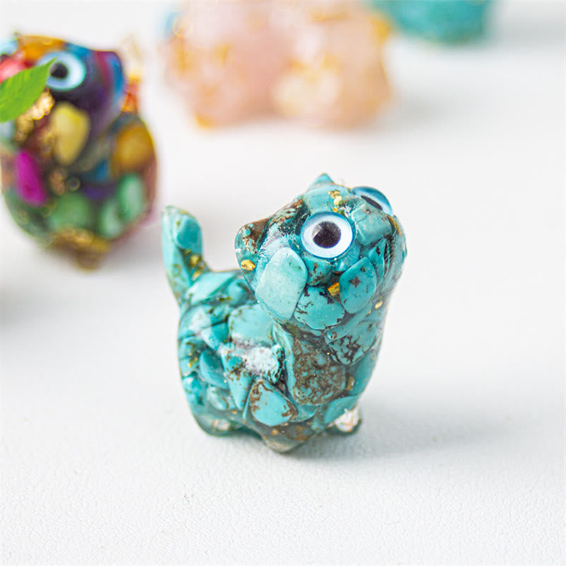 Buddha Stones Natural Crystal Turquoise Aquamarine Amethyst Cat Protection Decoration - Turquoise - About 36*32*22mm - image 1