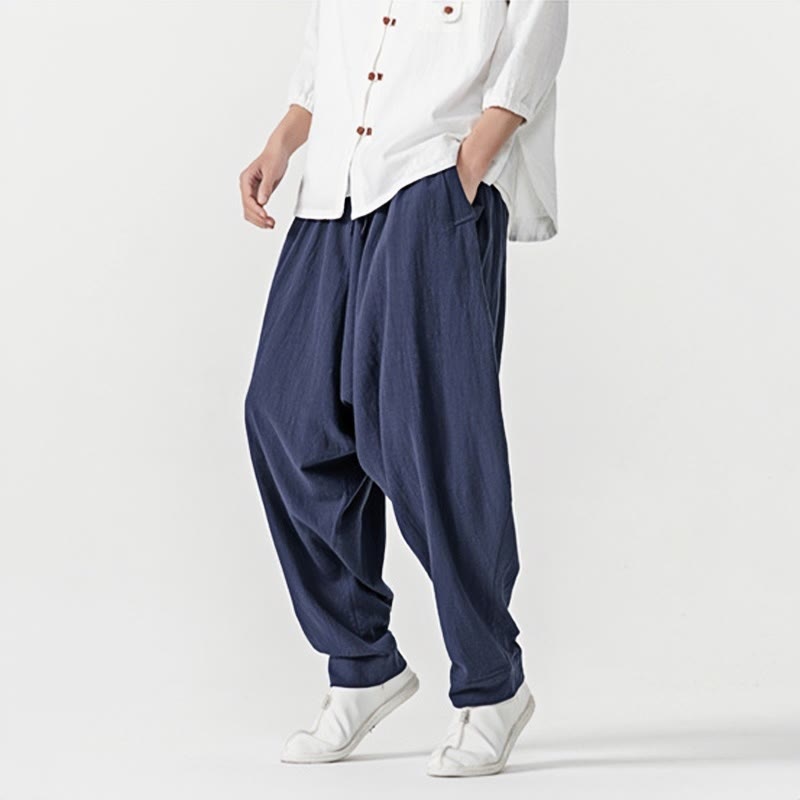 Buddha Stones Spring Solid Color Drawstring Men's Harem Pants With Pockets - image 5