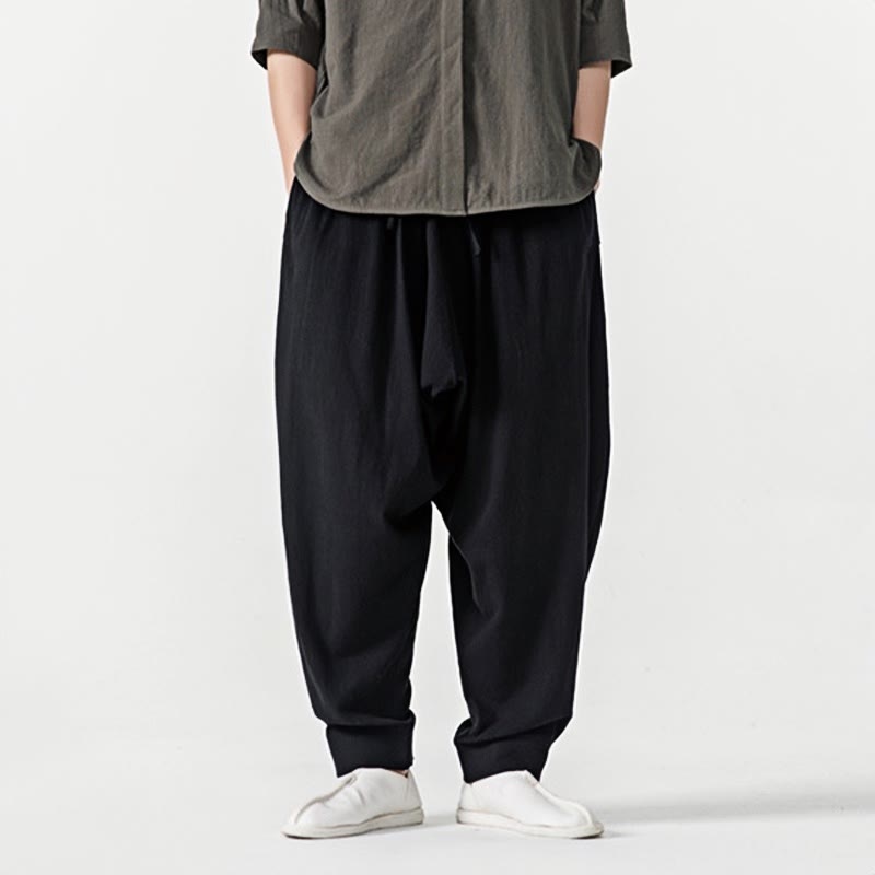 Buddha Stones Spring Solid Color Drawstring Men's Harem Pants With Pockets - image 9