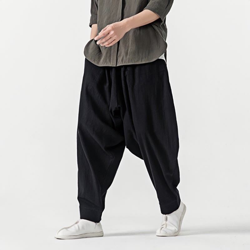 Buddha Stones Spring Solid Color Drawstring Men's Harem Pants With Pockets - image 11