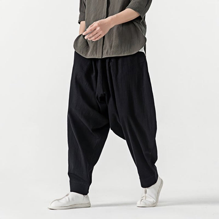 Buddha Stones Spring Solid Color Drawstring Men's Harem Pants With Pockets - image 11