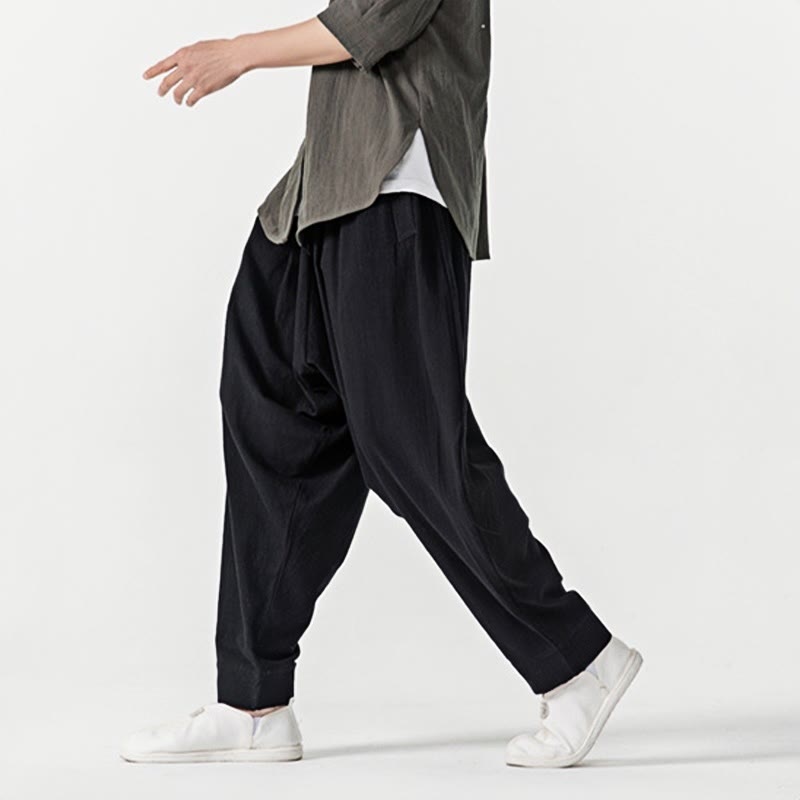 Buddha Stones Spring Solid Color Drawstring Men's Harem Pants With Pockets - image 17