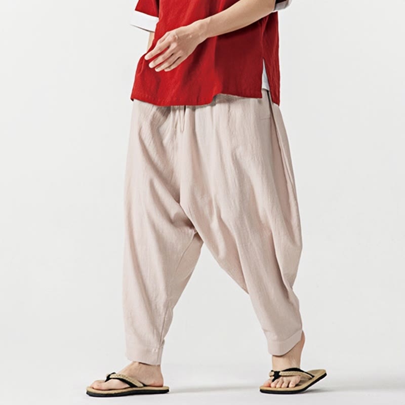 Buddha Stones Spring Solid Color Drawstring Men's Harem Pants With Pockets - image 21