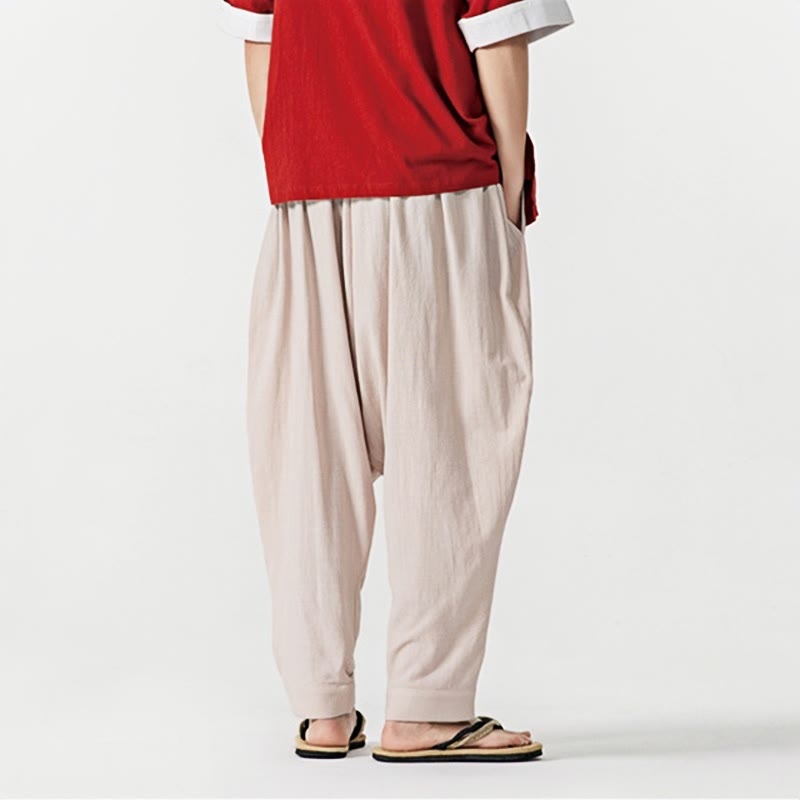 Buddha Stones Spring Solid Color Drawstring Men's Harem Pants With Pockets - image 22