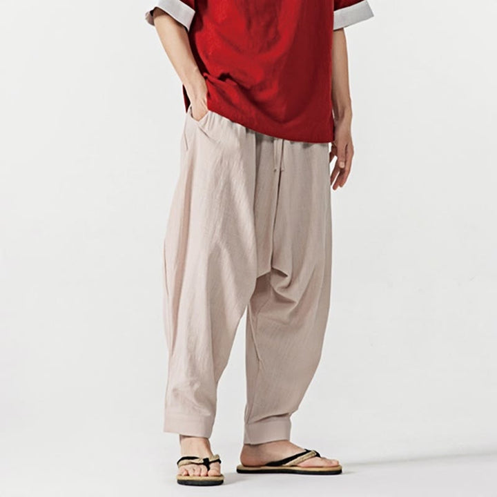Buddha Stones Spring Solid Color Drawstring Men's Harem Pants With Pockets - image 26