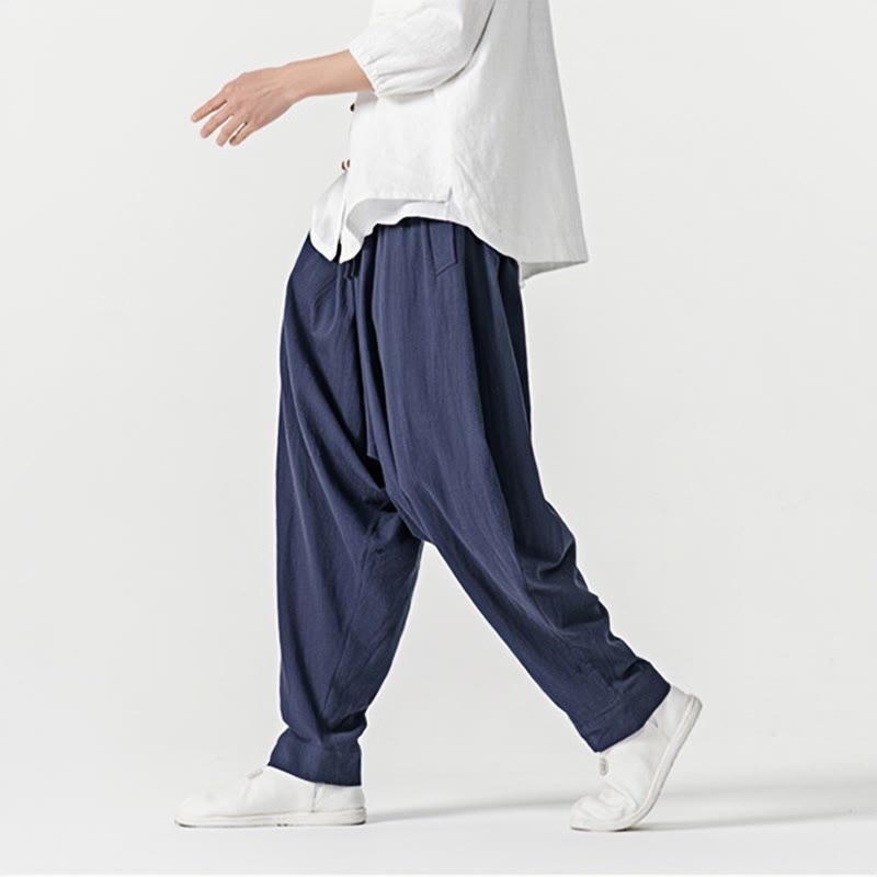 Buddha Stones Spring Solid Color Drawstring Men's Harem Pants With Pockets - image 7