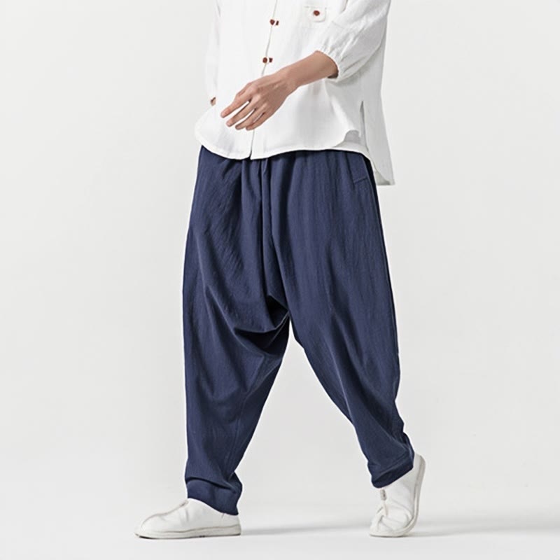 Buddha Stones Spring Solid Color Drawstring Men's Harem Pants With Pockets - image 2