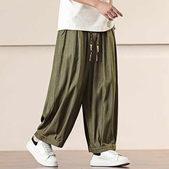 Buddha Stones Spring Solid Color Drawstring Men's Wide Leg Pants With Pockets - image 30