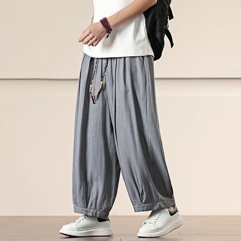 Buddha Stones Spring Solid Color Drawstring Men's Wide Leg Pants With Pockets - image 9