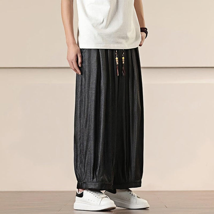Buddha Stones Spring Solid Color Drawstring Men's Wide Leg Pants With Pockets - image 5